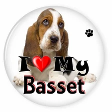  I LOVE MY BASSET HOUND DOG PUPPY 3" SAFETY PIN BACK BUTTON