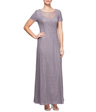 ALEX EVENINGS 8P, 16P Amethyst Glitter Lined Lace Gown or Dress NWT 219
