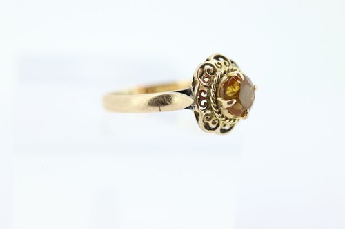 Antiker Citrin Blumenring. Handgefertigter 10k Gelbgold Blume filigraner Ring - Bild 3 von 9