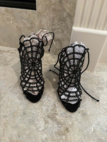 SCHUTZ SEXY Black Crystal Rhinestone Cage High Heel Stiletto Sandals 8.5 NICE - Picture 2 of 9