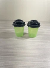 Tupperware Midgets Salt and Pepper Shakers Mini 2 oz Green & Black Flip Top New!