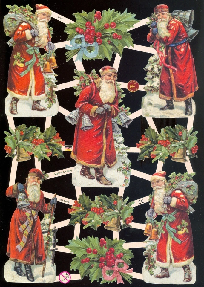 VICTORIAN STYLE DIE CUT PAPER SCRAPS MIXED SANTAS ef7361 GERMANY