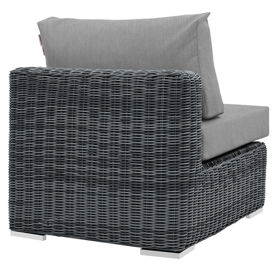 Sofá silla sin brazos para patio de aluminio y ratán Modway Summon en lona/gris Foto 3 de 3