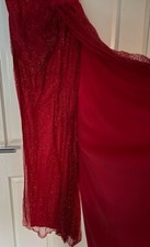 Red Long Evening Glitter Dress with One Shoulder and Long Train - UK XL
