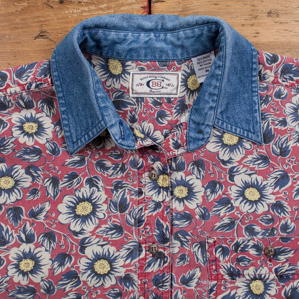 Camisa informal vintage Bugle Boy botón M años 90 floral mujer manga larga roja Foto 4 de 4