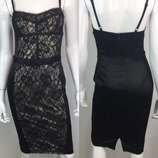 La Coquette Women's 4 Black Floral Lace Satin Ruffled Bow Bodycon Pencil Dress