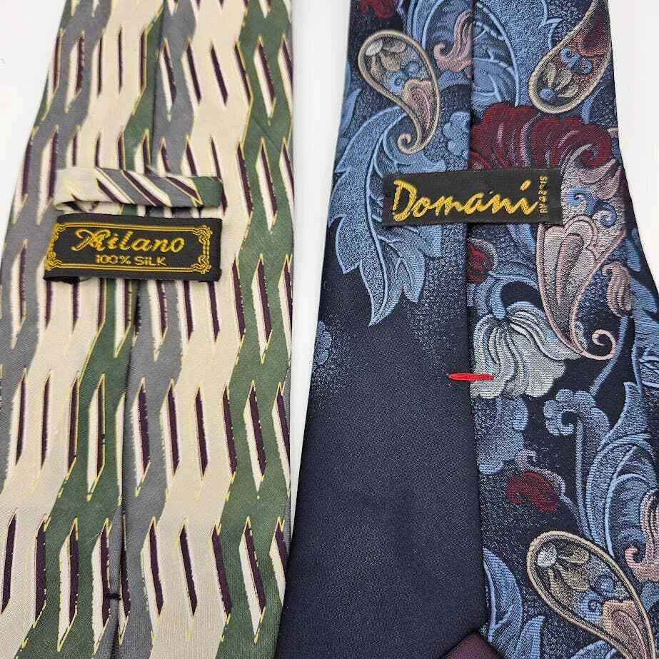 Paquete de 4 corbatas Milano And Domani 100 % seda para hombre, cuadros, rayas, cachemira Foto 3 de 4