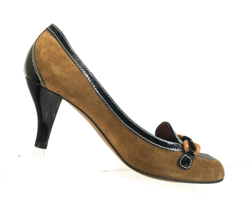 Moschino Cheap and Chic Women Pumps Brown Suede Chain High Heels Size 39.5 - Image 3 of 4