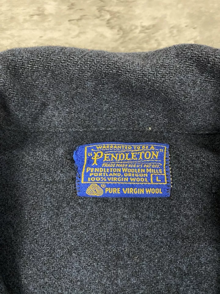CHAQUETA CAMISA VINTAGE PENDLETON LANA VIRGEN AZUL DOBLE BOLSILLO FRONTAL PARA REPARACIÓN Foto 4 de 4