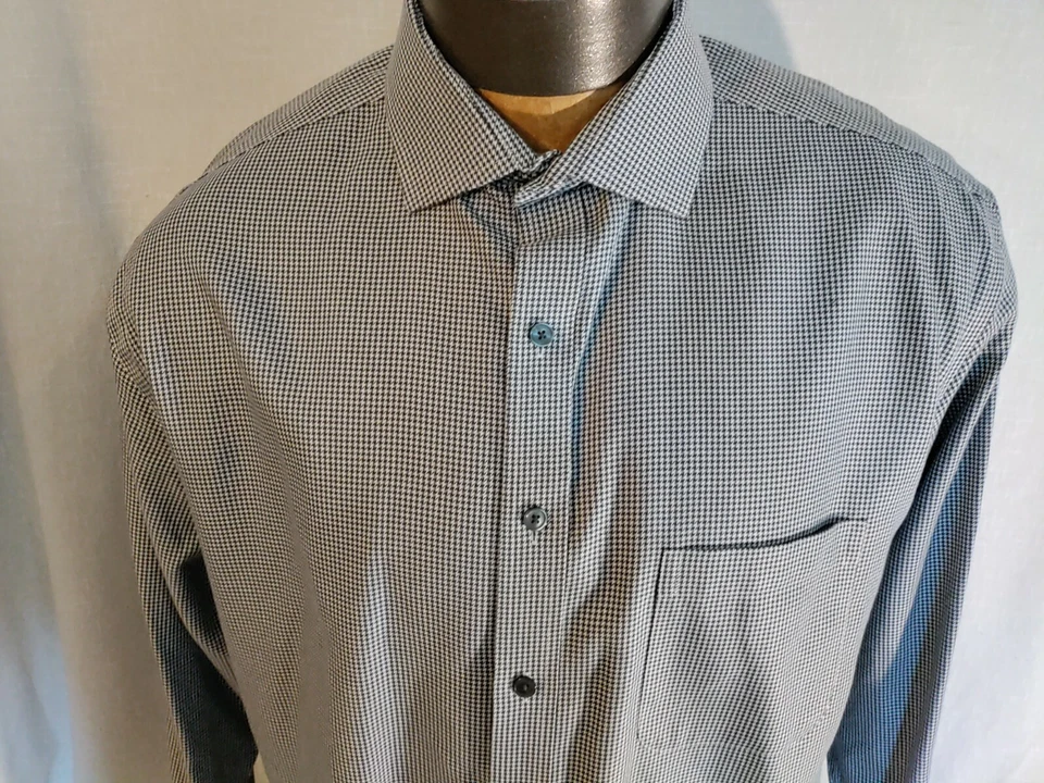 Camisa de vestir Tasso Elba gris pata de gallo Oxford 100 % algodón manga larga XL NUEVA SIN ETIQUETAS Foto 4 de 4