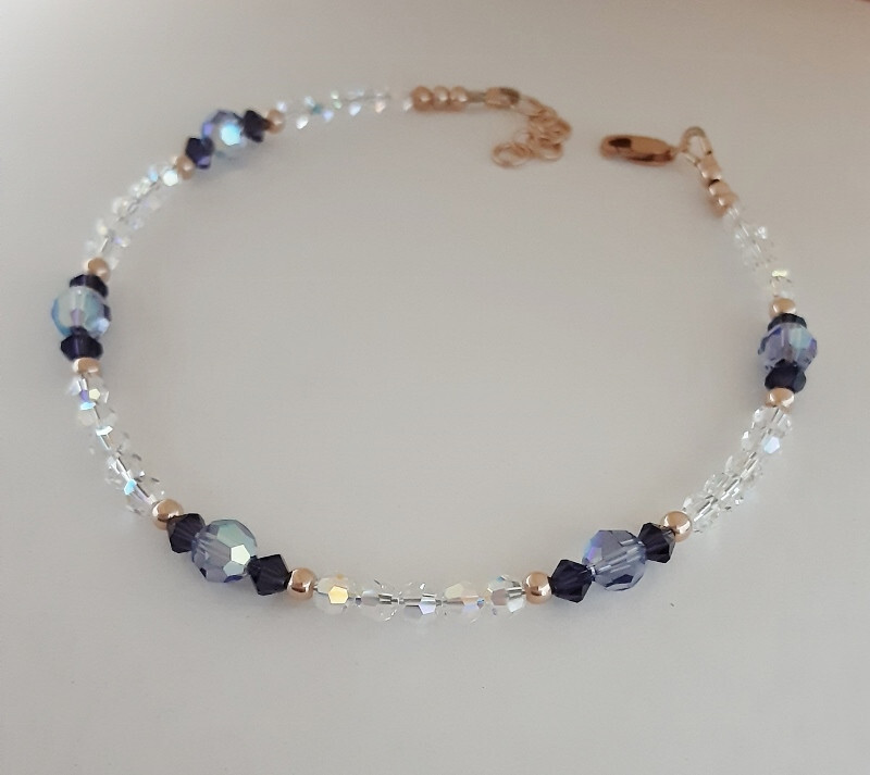 Anklet made with Swarovski Crystal AB & Purple Round Beads & Rose Gold Filled-image