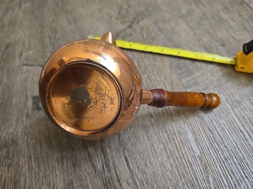 Vtg Brass Turkish Arabic Coffee Tea pot Engraving long handle 5 In Lift Top - Picture 6 of 8