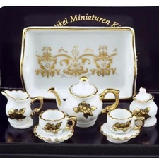 Tea Set 1.347/6 Baronesse Gold Flower/2 Reutter Porcelain Dollhouse Miniature