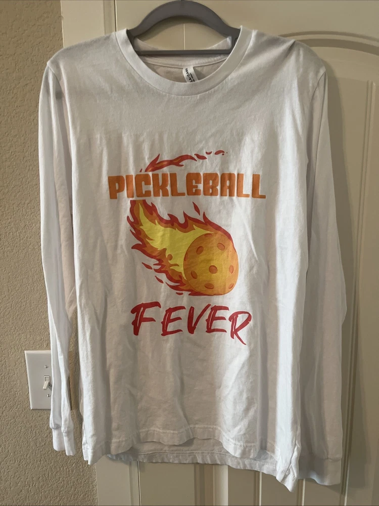 Pickleball Fever Long Sleeve  Tshirt White Size Medium