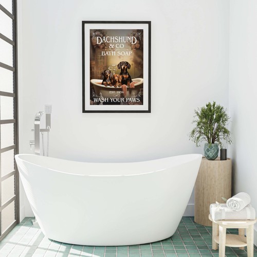 Badezimmer Wandkunst, Hunde Katzen in Badewannenposter, 19 beliebte Hunderassen + schwarze Katze - Bild 61 von 157