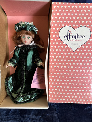 Effanbee Victorian Doll Jacqueline Green Beaded Dress Floral Hat Purse NIB