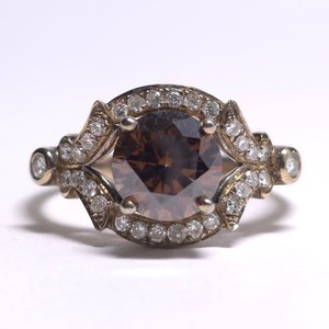 Authentic JTV 2.22ctw Brown & White Moissanite Gold Plated 925 Silver Ring Size 10