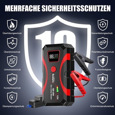 Starthilfe Powerbank 2000A 12V Auto, Jump Starter LCD LED Booster Benzin Diesel.
