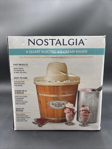 Nostalgia 4 Qt Electric Old Fashioned Ice Cream Maker Light Wood Bucket  