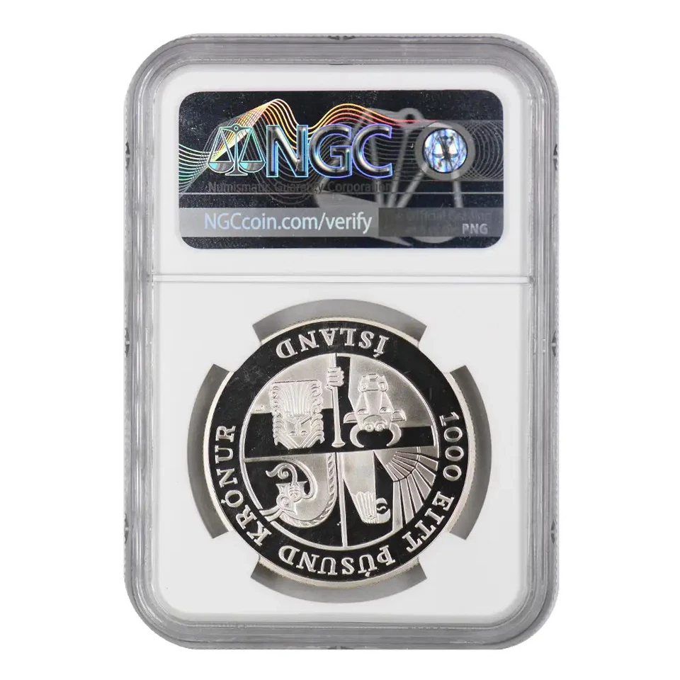 2000 Iceland Silver 1000k Leif Ericson NGC PF 69 Ultra Cameo - Image 2 of 2