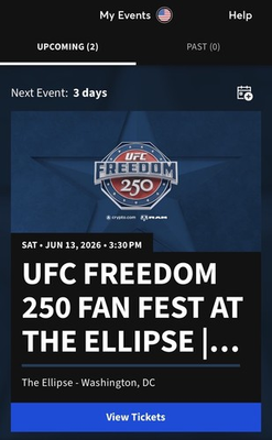 #ad UFC Freedom 250 Fan Fest Day 1 amp; 2 2x tickets both days All in one purchase $250.00