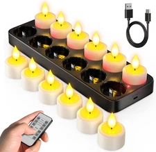 Soulbay Flameless Candles with Remote Control Timer & Charging Base, 12Pcs USB R