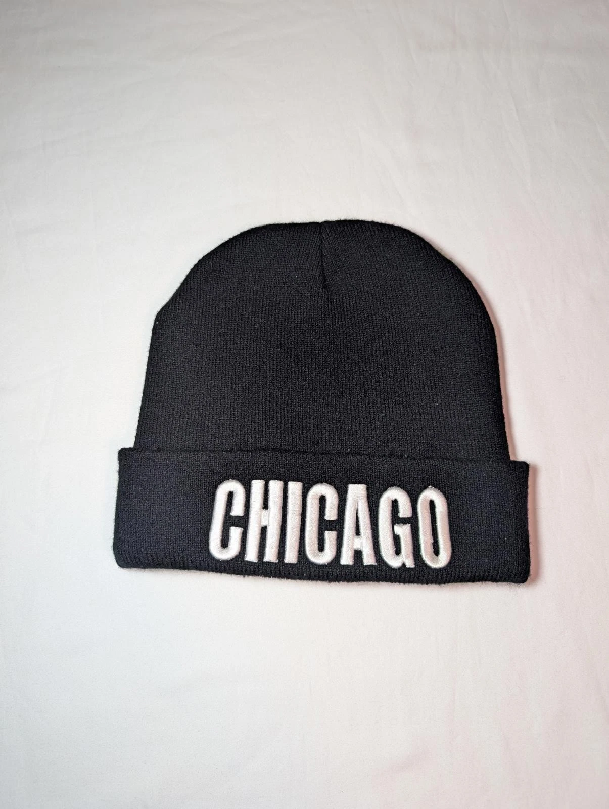 Black Chicago Knit Beanie Hat
