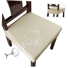  Waterproof Seat Covers for Chairs,Set of 4 Dining 4 PCS-Rear-covered Beige