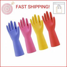 Rubber Kitchen Dishwashing Gloves - 4 Pairs Colorful Reusable Household Cleaning