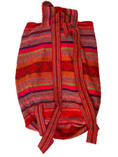 Handwoven Boho Backpack Bag Red Multicolor Ethnic Woven Drawstring Purse