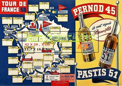 Alcohol - 1958 Tour de France Card - Pernod - A3 Laminated Poster