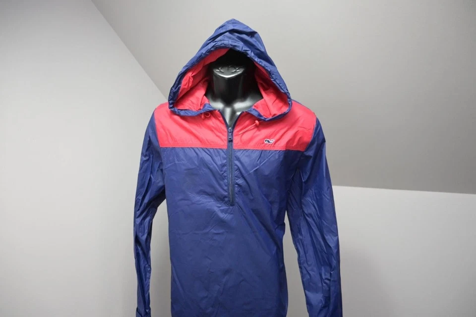 Chaqueta de lluvia Vineyard Vines azul cortavientos con capucha para hombre talla pequeña Foto 2 de 4