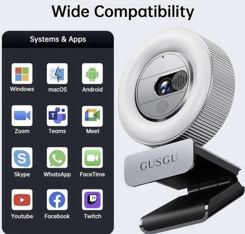 GUSGU G910 2K Quad HD Webcam for PC, with Microphone & Light & Privacy Cover - 第 5/8 張圖片