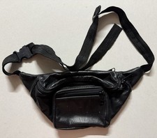Black Leather Waist Fanny Pack Travel Belt bum Bag Hip Travel Pouch 40" Waist