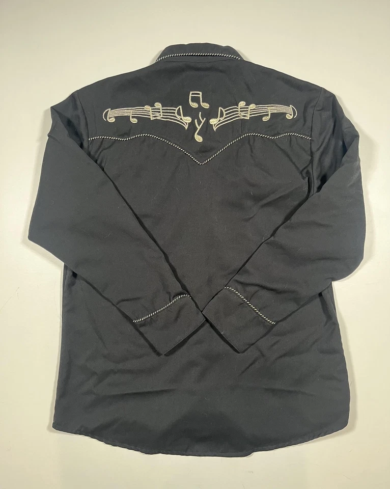 Camisa Scully Western Para Hombre Mediana Negra Notas Musicales Bordadas Botones a Presión Foto 2 de 4