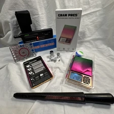 Mixed Lot Implements For Measuring Stones, Scale, Diamond Detector & Ring Sizer