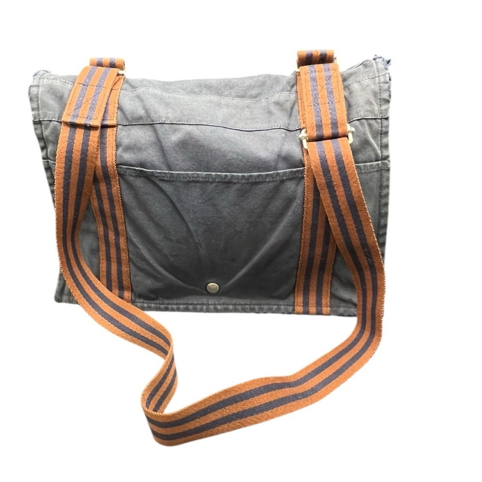 Hermès Navy Blue Fourre-Tout Messenger Bag with Orange Striped Handles