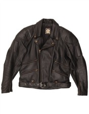 Vintage Mens Leather Biker Jacket UK 38 Medium Black Leather CV10