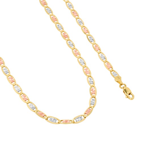 14K Solid Yellow Rose White Tri Gold 4mm Valentino Chain Womens Bracelet 7.5" - Picture 7 of 10