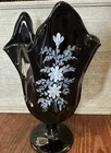 Vtg Fenton thumbprint hand painted handkerchief black vase