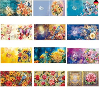 HNLMZ 5D DIY Diamond Painting Karten, 12 PCS Strass Handwerk Grußkarte,Diamant