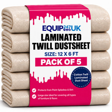 5 X POLY BACKED LAMINATED 12FT X 6FT 100% WATERPROOF COTTON DUST SHEETS.