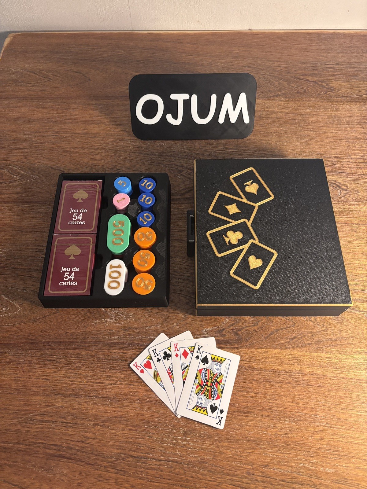 Boîte de jeux de carte personnalisable coffret rangement bois gravé belote tarot