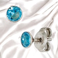 Ohrstecker Rund 925 Sterling Silber Rhodiniert 2 Zirkonia Hellblau Blau Ohrringe