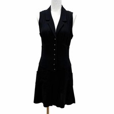 Great CHANEL one piece COCO Button Sleeveless black wool Women FR 40 95P PO5185