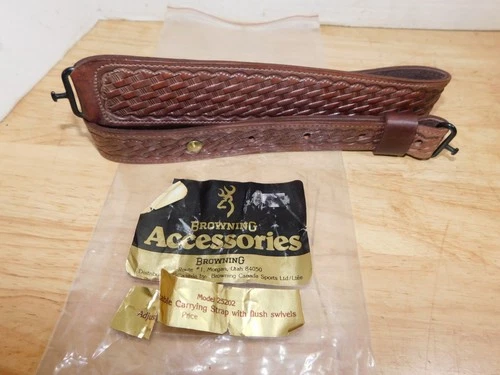 BROWNING TOOLED WEAVE STITCHED LEATHER RIFLE SLING, 9/13