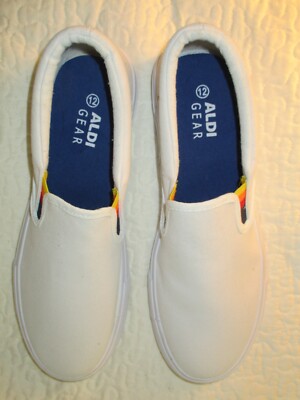 Aldi Gear Slip On Canvas White Shoes Men's Size 12