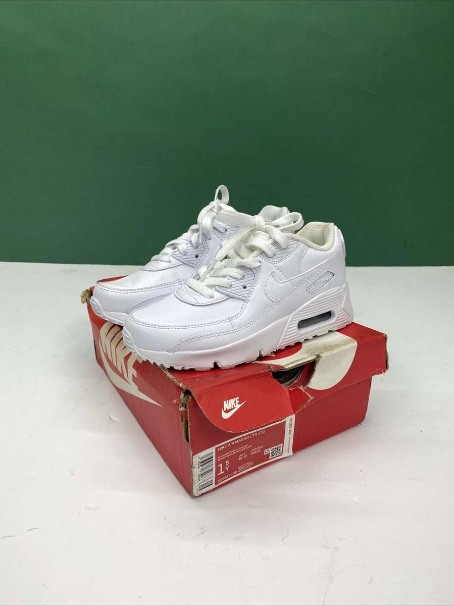 Confusión Privación pase a ver Nike Air Max 90 LTR (PS) White Leather Lace Up Youth Size 1.5Y &amp; 13C  READ | eBay