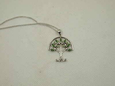 Solvar Irish Sterling Silver 925 Green Crystal Tree Of Life Pendant Necklace