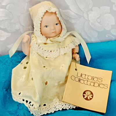 1982 Bisque Baby Doll Victoria's Collectables Impex Tag Original Dress + Bonnett